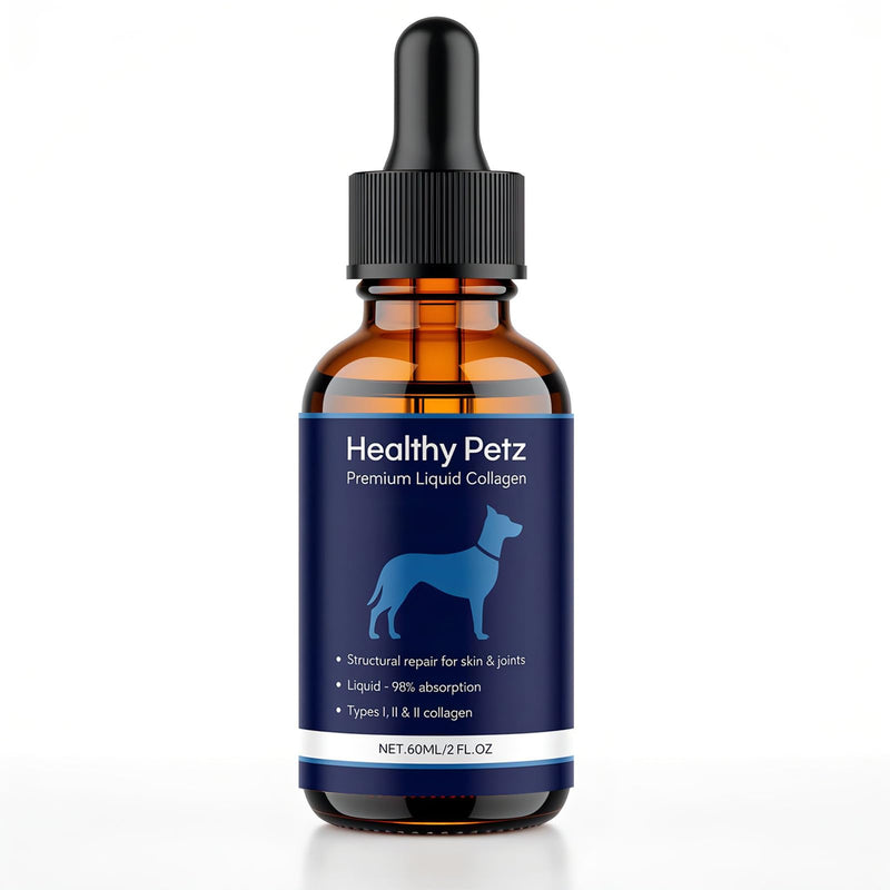 Healthy Petz Premium Liquid Collagen for Dogs, Skin & Coat Supplement with Collagen, Hyaluronic Acid & Vitamins C for Everyday Care, 60 ml/2 fl oz