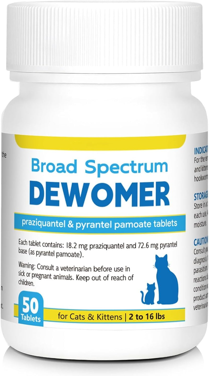 Dewormer for Cats and Kittens, Broad Spectrum for Worms,Removal of Tapeworms, Hookworms & Roundworms, 50 Tablets