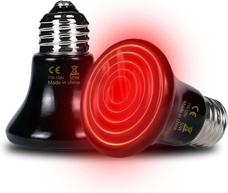50W Reptile Heat Lamp(2-Pack) Ceramic Heat Emitter- Non-Light Emitting, 24/7 Safe Heating for Terrariums, Brooders & Inc