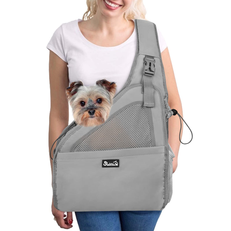 SlowTon Pet Dog Sling Carrier, Hands Free Hard Bottom Papoose Small Animal Puppy Up to 11 lbs Travel Bag Tote Breathable Mesh Support Adjustable Padded Strap Pocket Safety Belt Machine Washable
