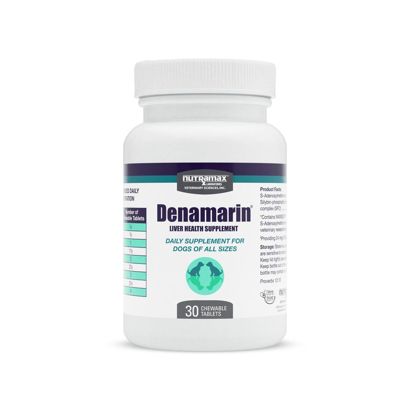 Nutramax Denamarin for Dogs, Liver Health Supplement with S-adenosylmethionine (SAMe) plus Silybin, Liver Support for Dogs, Chewable Tablets, 30 Count