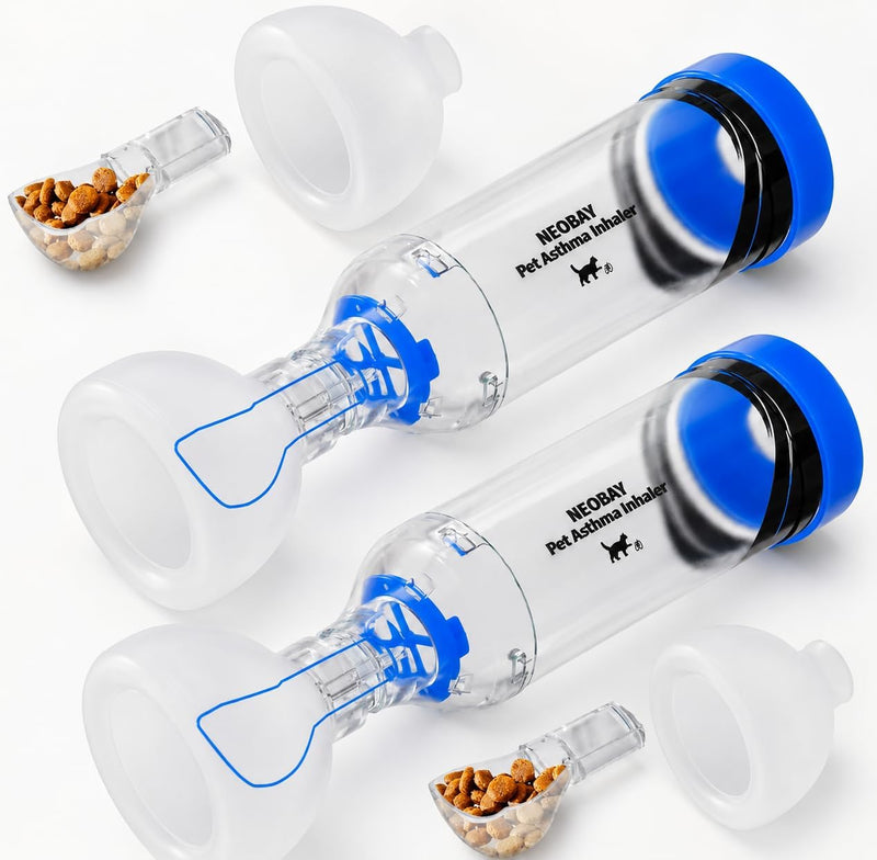 Neobay Cat Inhaler Spacer with Unique Panic Soother & Sensitive Breath Indicator – Designed for Cats with Asthma & Respiratory Issues, Includes 2 Cat Inhaler Masks Blue 2 Packs