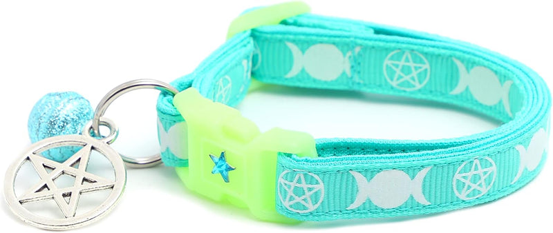 Wicca Cat Collar with Occult Charm & Bell | Witch’s Familiar Cat Collar | Witch Kitten Collar Charms | Glow in The Dark