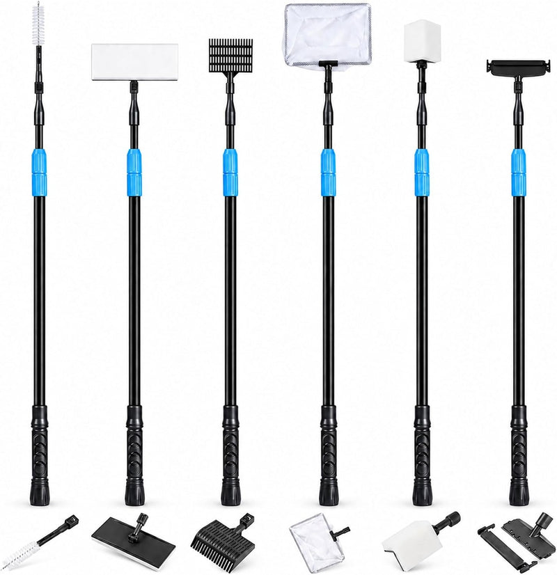 AquaMiracle 6 in 1 Aquarium Cleaning Tool Kit Fish Tank Cleaning Kit for 20-160 Gallon Tank with Telescopic Long Handle,