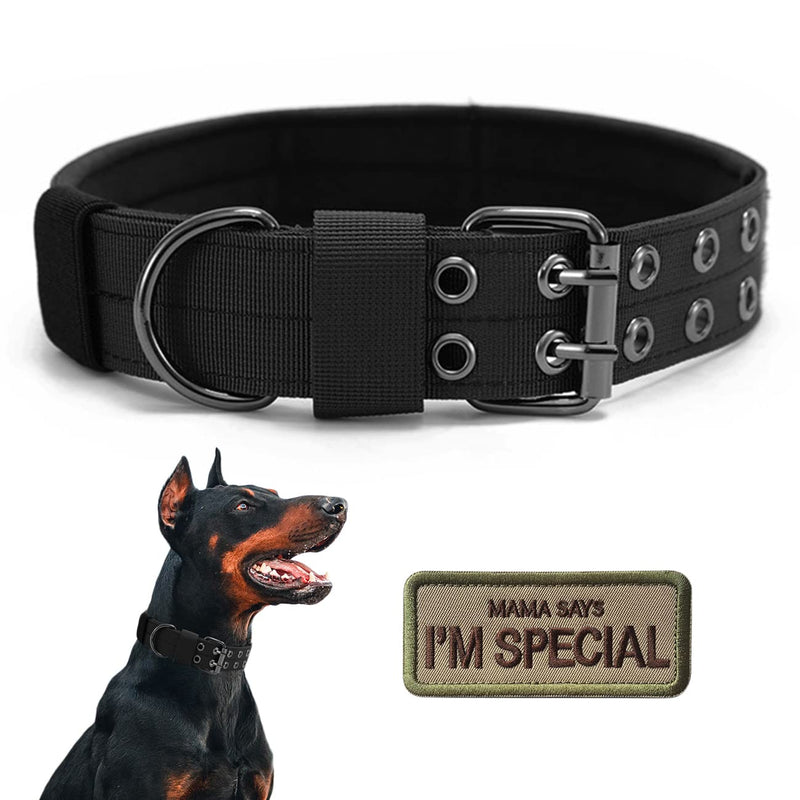 Tactical Dog Collar Military Adjustable Dog Collars Soft Nylon Training Collar with Patch Heavy Duty Metal Buckle Collars for Medium Large Dogs (Black, L)