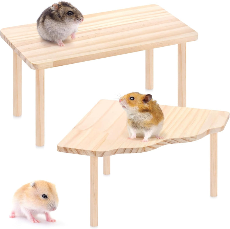 Hamster Play Wooden Platform,2-Piece ,Hamster Cage Accessories Toy Set