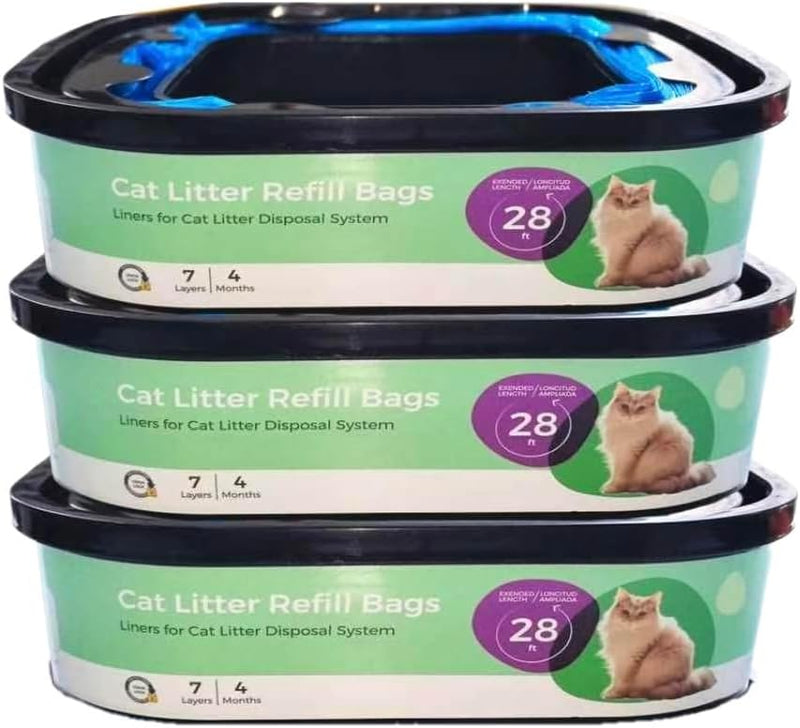 3 Pack Heavy-Duty Cat Litter Refill Bags Cartridges Compatible with Genie Cat Standard, Plus and XL Pails Odor Control