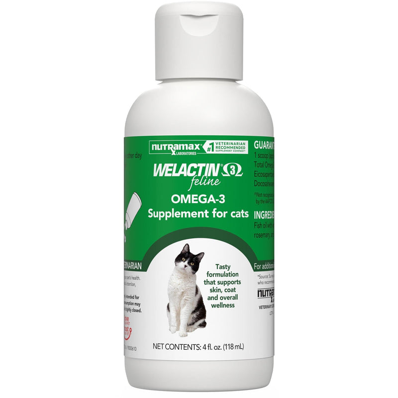 Nutramax Welactin Omega 3 Fish Oil for Cats, Skin and Coat Health Supplement, Plus Kidney, Brain, and Vision Support, Premium Omega 3 Fatty Acids EPA and DHA, 4 Ounce Liquid