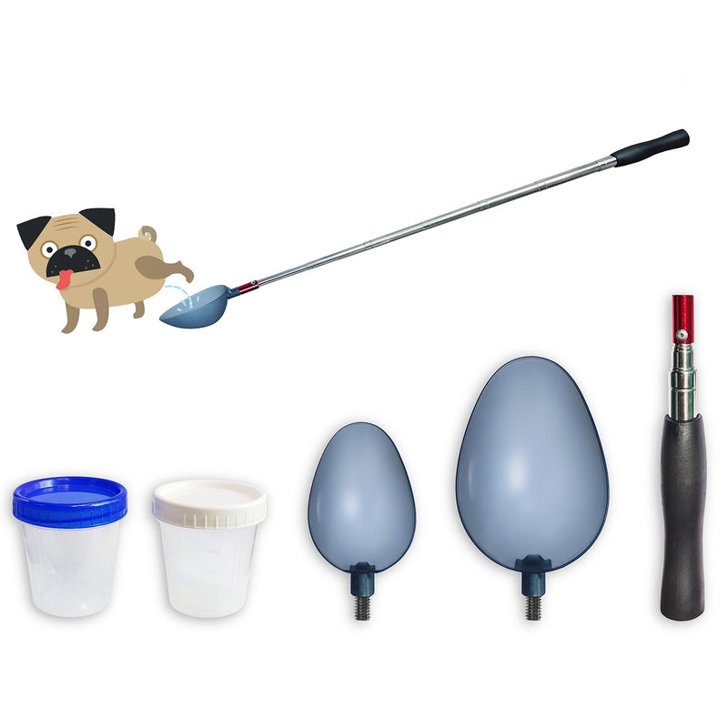 QMARK Telescopic Urine Collector, Reusable Dog Urine Sample Catcher, Cat Pee Stick for Veterinary Supplies. with 2 Spoons and 2 Collection Cups