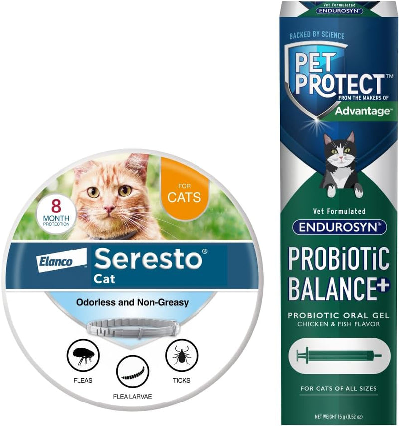 Bundle of Seresto Cat Collar for Cats + Pet Protect Probiotic Balance+ Cat Supplement | Oral Gel | 15g