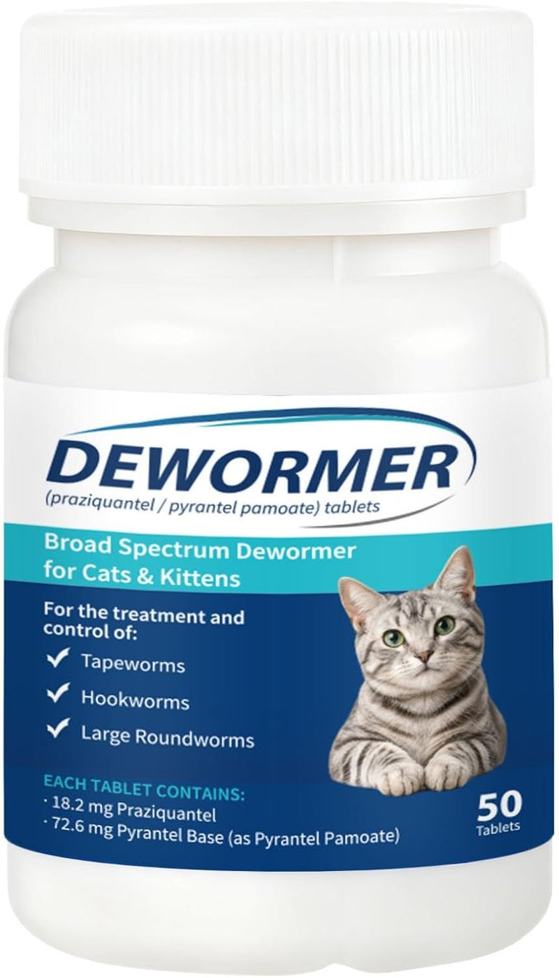 Cats and Kittens Broad-Spectrum Dewormer, 50 Tablets, for Tapeworms, Hookworms and Roundworms