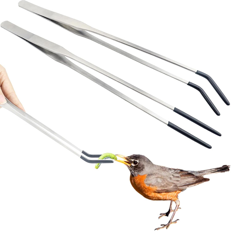 2Pcs Reptile Feeding Tong with Rubber Tip Aquarium Tweezers Stainless Steel Straight Curved Feeding Tong Long Handle Ter