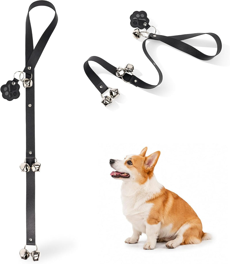 Bifeaw Adjustable Leather Dog Door Bell for Housebreaking (Black)