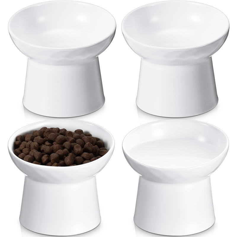 Tanlade 4 Pcs Ceramic Raised Cat Bowls, Elevated Tilted Cat Bowl for Food Water, Stress Free, Backflow Prevention, Dishwasher Microwave Safe, Feeder Dish for Indoor Kitten, Small Dogs(White)