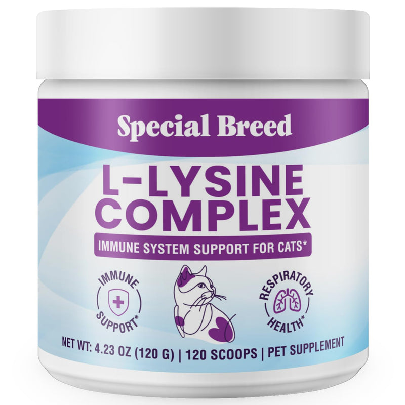 Special Breed L-Lysine for Cats and Kittens – Immune, Respiratory and Eye Support – Cat Sneezing and Runny Nose Relief – Lysine Powder with Prebiotics, Krill, Bone Broth and DMG – 120 Servings