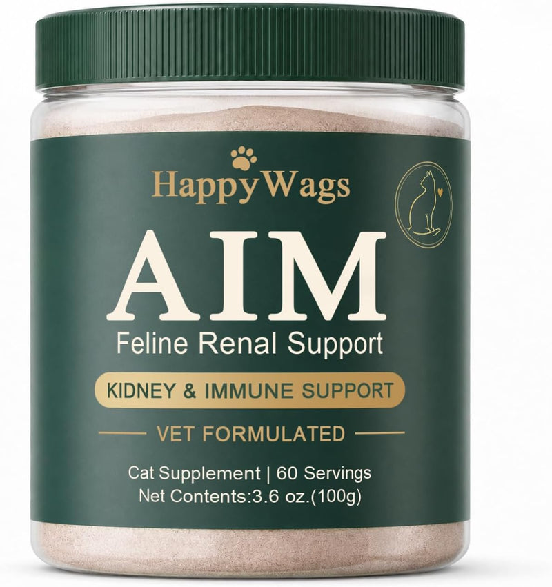 Happy Wags Aim for Cats Powder, happywags Aim Kidney & Immune Support for Cats, Cat Supplement, 100g