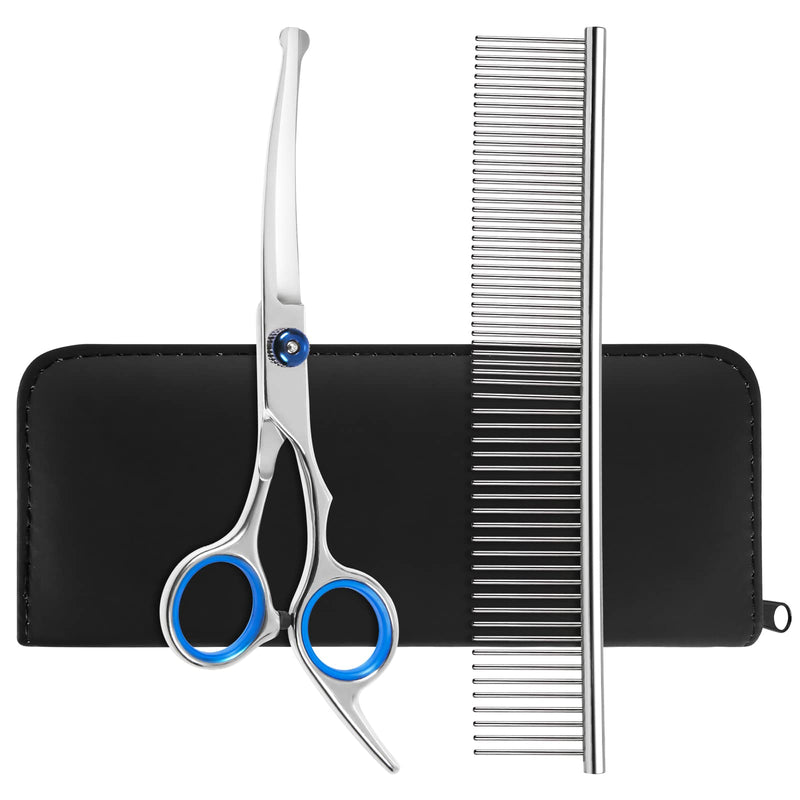 Professional 4CR Stainless Steel with Safety Round Tips Dog Grooming Scissors, Heavy Duty Titanium Coated 6 in 1 Pet Scissors for Dogs,Cats and Other Animals (Wathet 2Pack)
