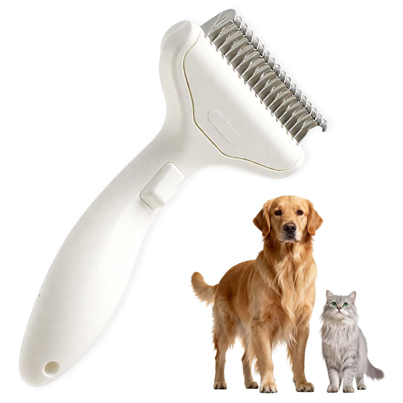 Dematting Comb for Dogs and Cats, Undercoat Rake Pet Brush for Long Hair, Dual-Sided Pet Grooming Brush Removes Tangles Knots and Loose Fur, Deshedding Grooming Tool (white)