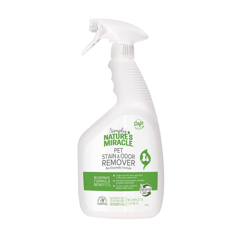 Nature's Miracle Simply Pet Stain and Odor Remover, 32 Ounce, Made with 86% Plant-Derived Surfactants