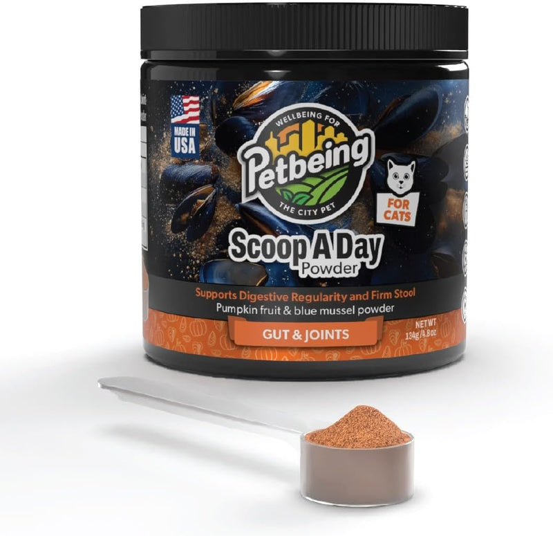 Scoop A Day for Cats | Pumpkin & Blue Mussel Powder Supplement | Daily Digestion, Joint, Mobility, Skin & Coat Support |