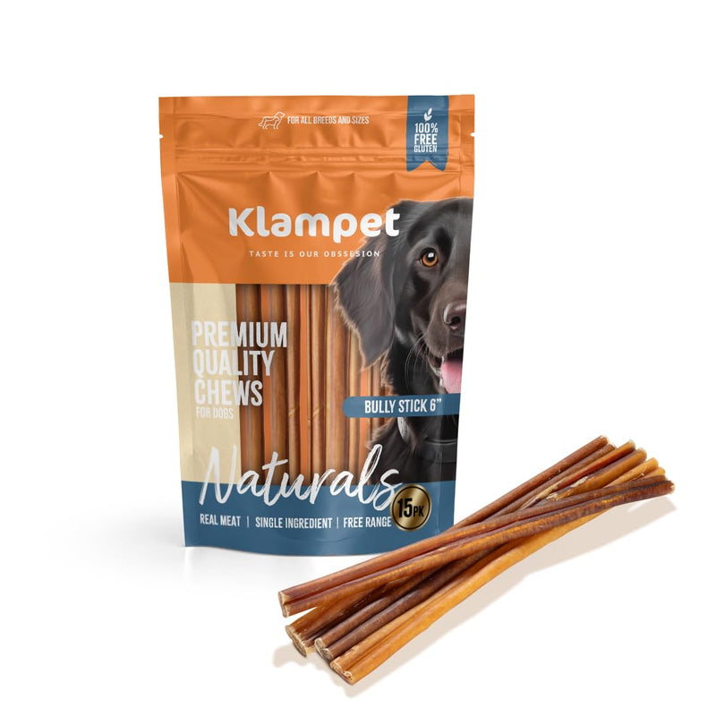 KLAMPET NATURALS Collagen Sticks for Dogs – 6 Inch (15 Pack) Natural Single-Ingredient Beef Chews – Long-Lasting & Fully Digestible – Supports Dental & Joint Health