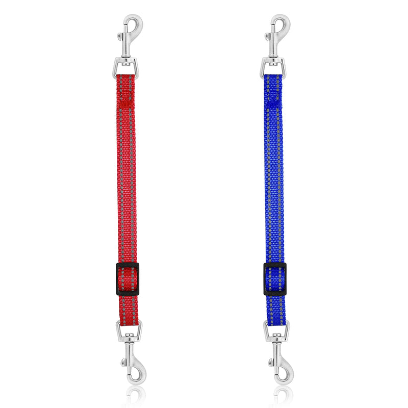 Cobee Dog Collar Clips, 2 Pcs Reflective Nylon Puppy Collar Backup, Safety Adjustable Pet Dog Harness Connector, Double Ended Backup Clasp Clip for Puppies(Red, Blue)