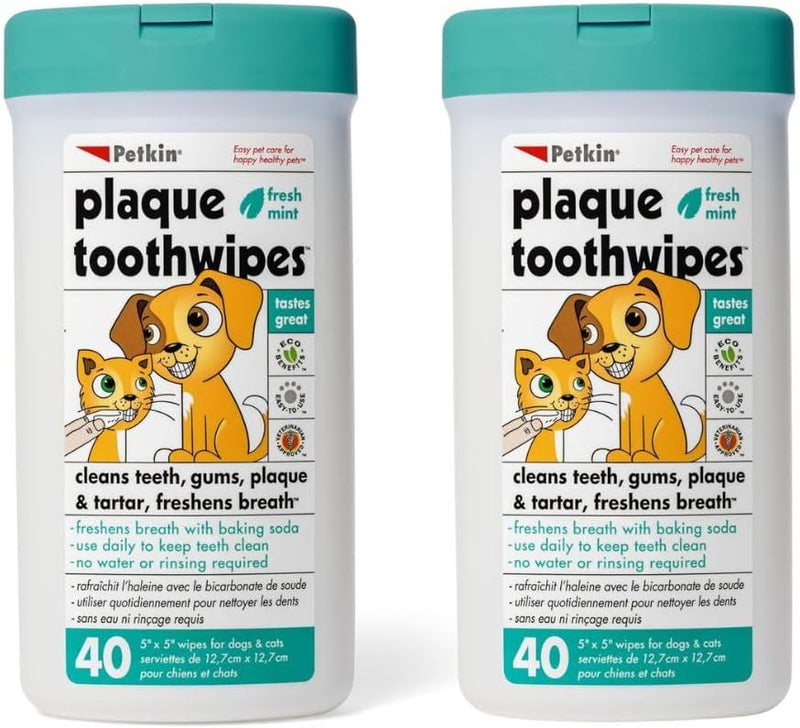 Petkin Cat and Dog Dental Wipes, 80 Wipes (Fresh Mint) - Natural Formula Cleans Teeth, Gums & Freshens Breath - for Dail