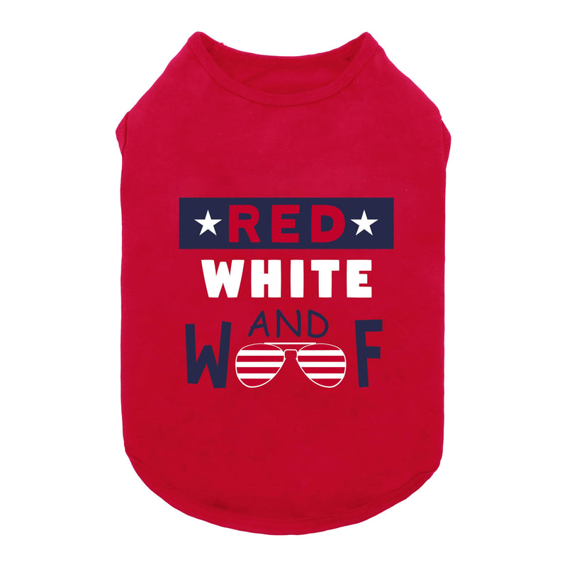 Fitwarm Patriotic Red White and Woof Dog Shirt, 4th of July Dog Clothes for Small Dogs Boy Girl, Funny Doggy Summer Clothes, Pet Outfit, Red, Blue, White, Medium