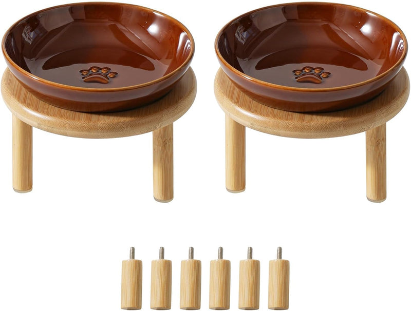 Havniva Elevated Cat Bowls, Ceramic Cat Bowl with Bamboo Stand Wide Opening