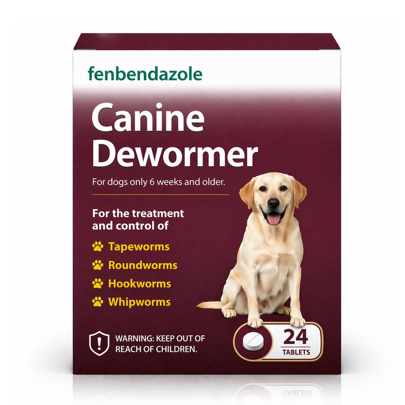 Fenbendazole Dewormer for Dogs & Puppies, Oral Treatment for Tapeworms, Roundworms, Hookworms and Whipworms, 24 Count