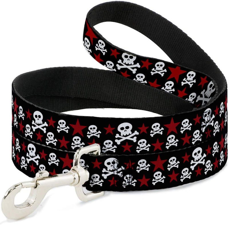 Buckle-Down Pet Leash - Skulls & Stars Black/White/Red - 4 Feet Long - 1