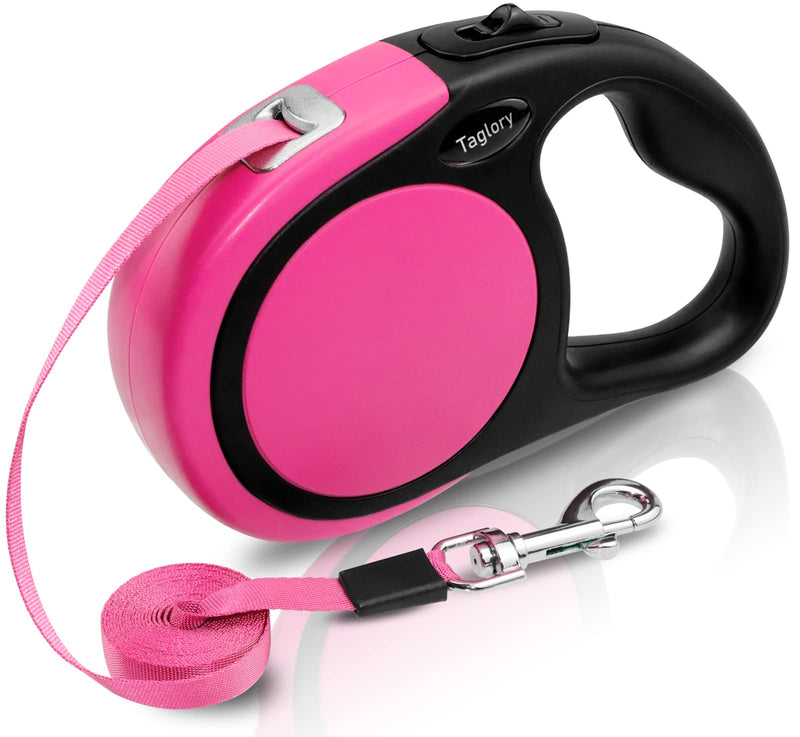 Taglory Retractable Dog Leash, 16ft No Tangle Leash Retractable for Small Medium Dogs Up to 44 lbs, One-Handed Brake, Pause, Lock, Pink