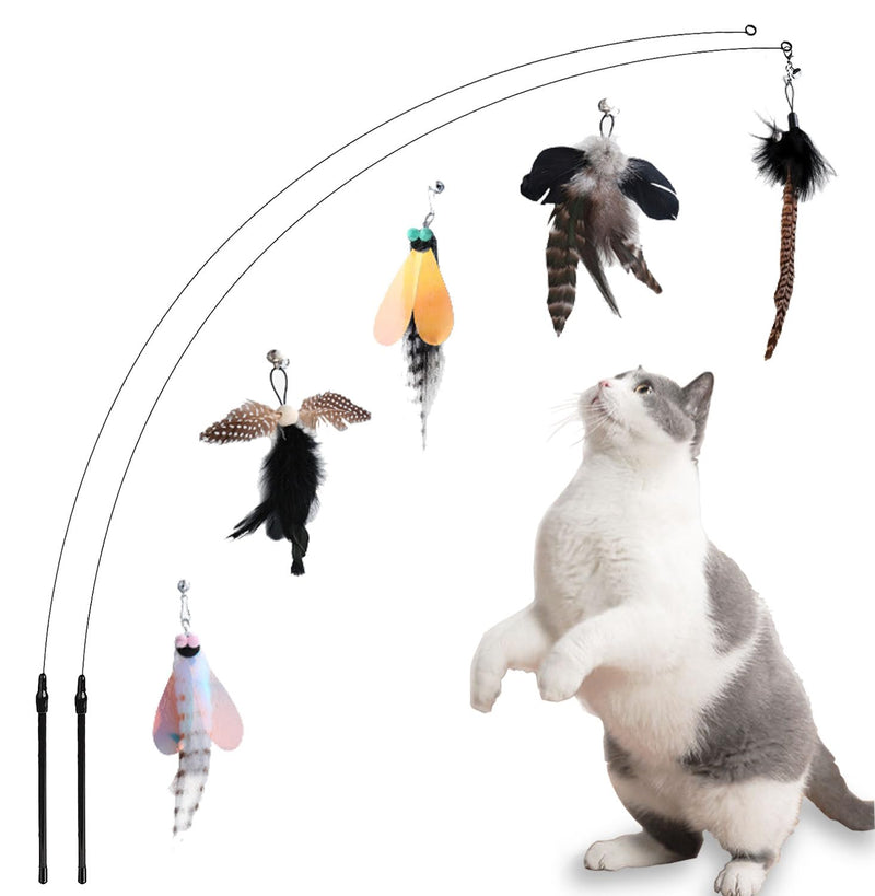 Yauende Cat Feather Toys, Indoor Cat Interactive Toys, 2 PCS Flexible Wire and 5 PCS Cat Feather Toys, for Bored Indoor Cats, Indoor Cat Chase Toys