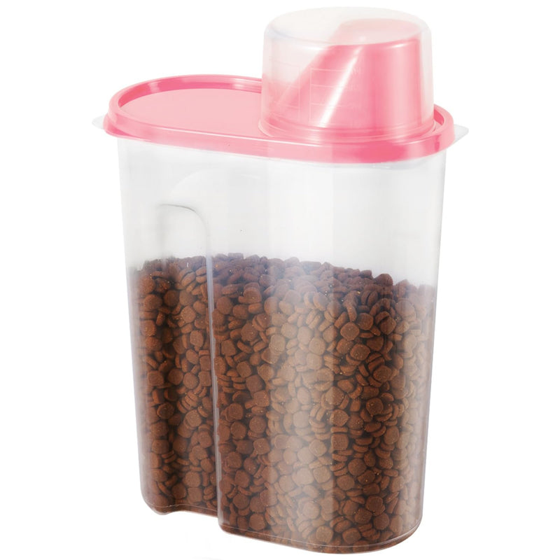 SenseYo Pet Food Storage Container 2lb 2.5L translucent Cat Dog Food Storage Container Dispenser with Measuring Cup Pour Spout Sealed Cover for Pets (Pink 1pcs)