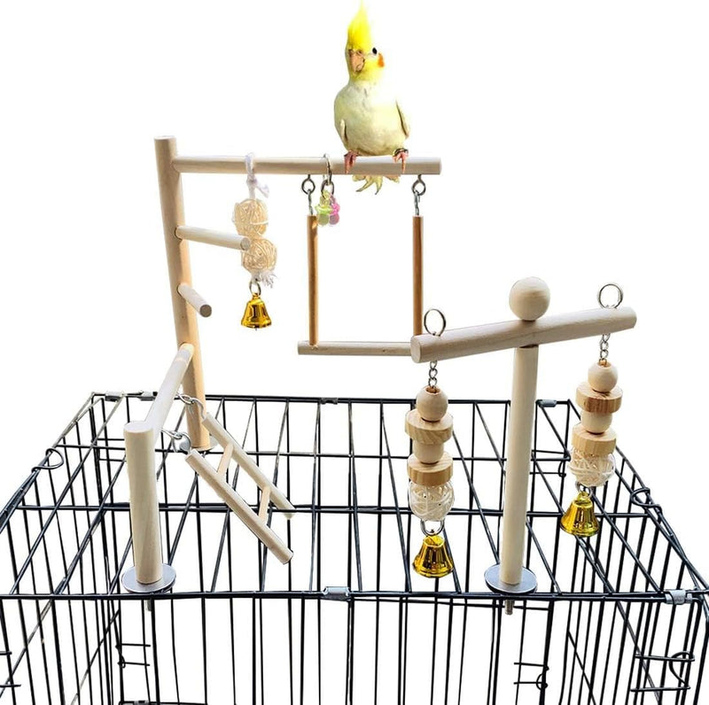 PINVNBY Bird Playground Parrot Play Gym Parakeet Cage Play Stand Wooden Perches Playpen Ladders Conure Chewing Climbing
