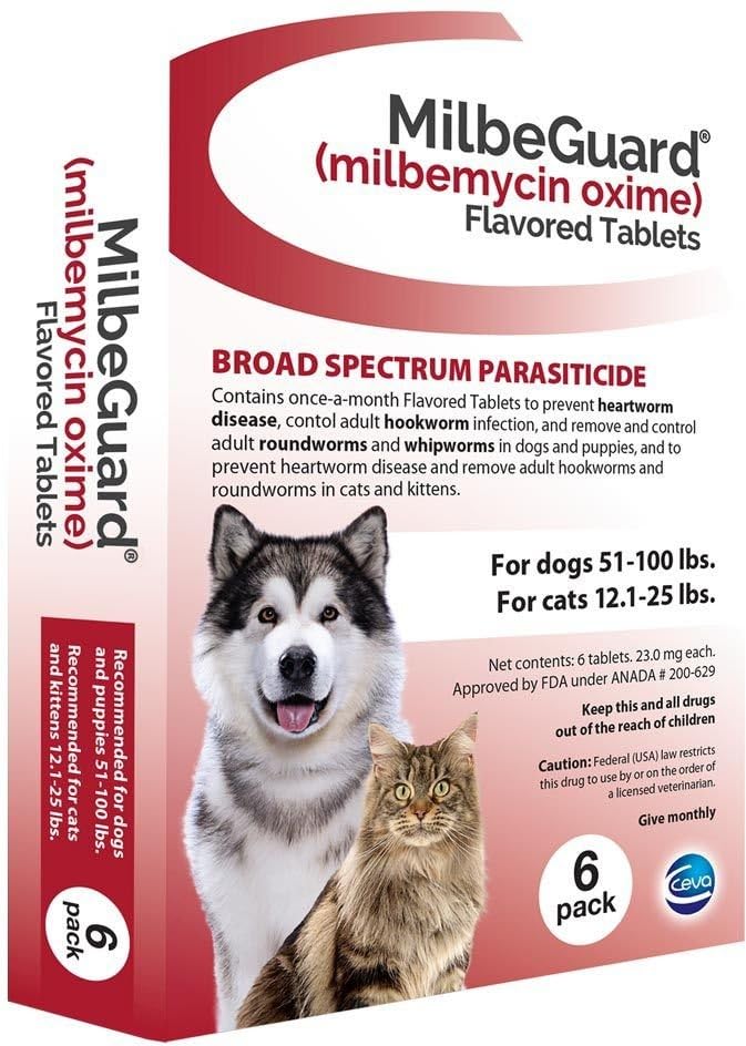 MilbeGuard Flavored Tablet for Dogs (51-100 lbs) and Cats (12.1-25 lbs) - 6 ct