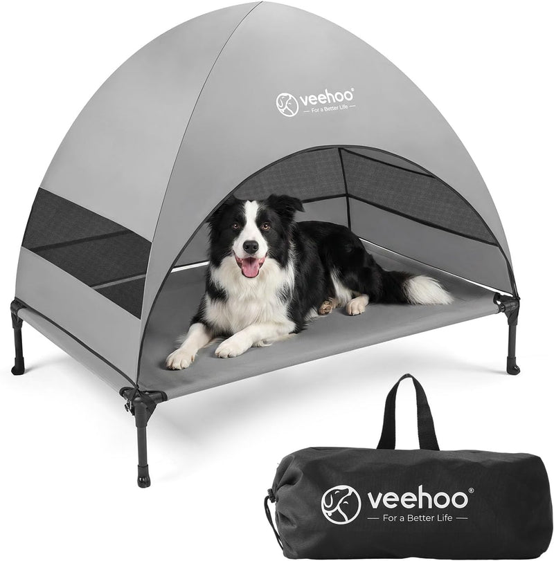 Veehoo Outdoor Dog Bed with Canopy, Cooling Elevated Dog Shade for Outside