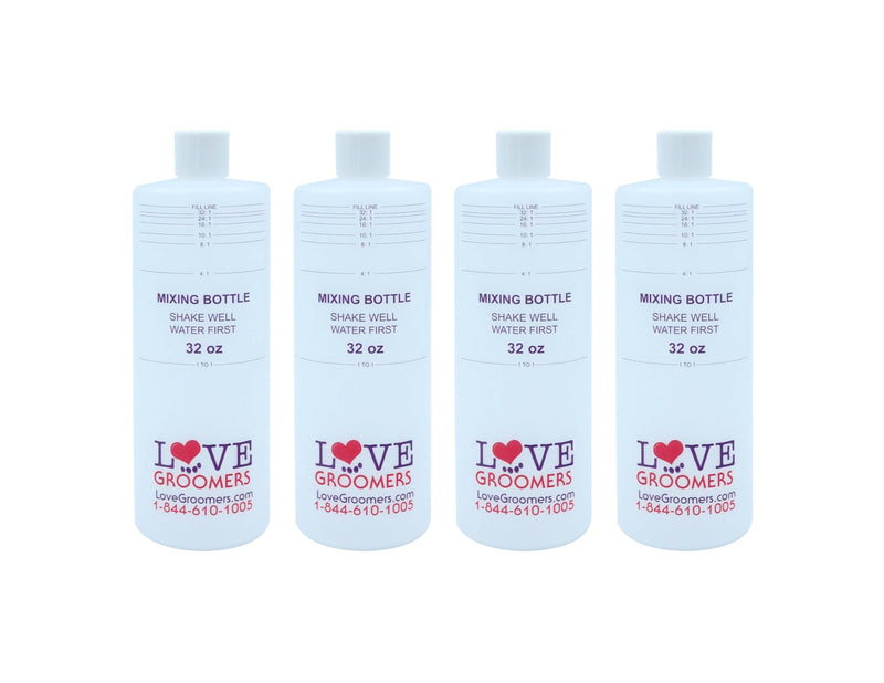 Groomer ESSENTALS 32oz Dilution Bottles - Set of 4 - Professional Dog Grooming Mixing Bottles for Shampoo, Conditioner, and Solutions