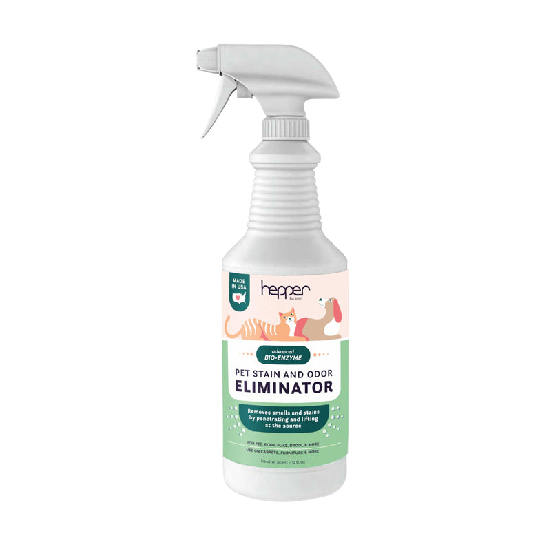 Hepper Advanced Bio-Enzyme Pet Stain & Odor Eliminator Spray - Smell, Stain & Urine Remover for Cats, Dogs & Other Animals - 32oz Spray Safe for the Home - Neutral