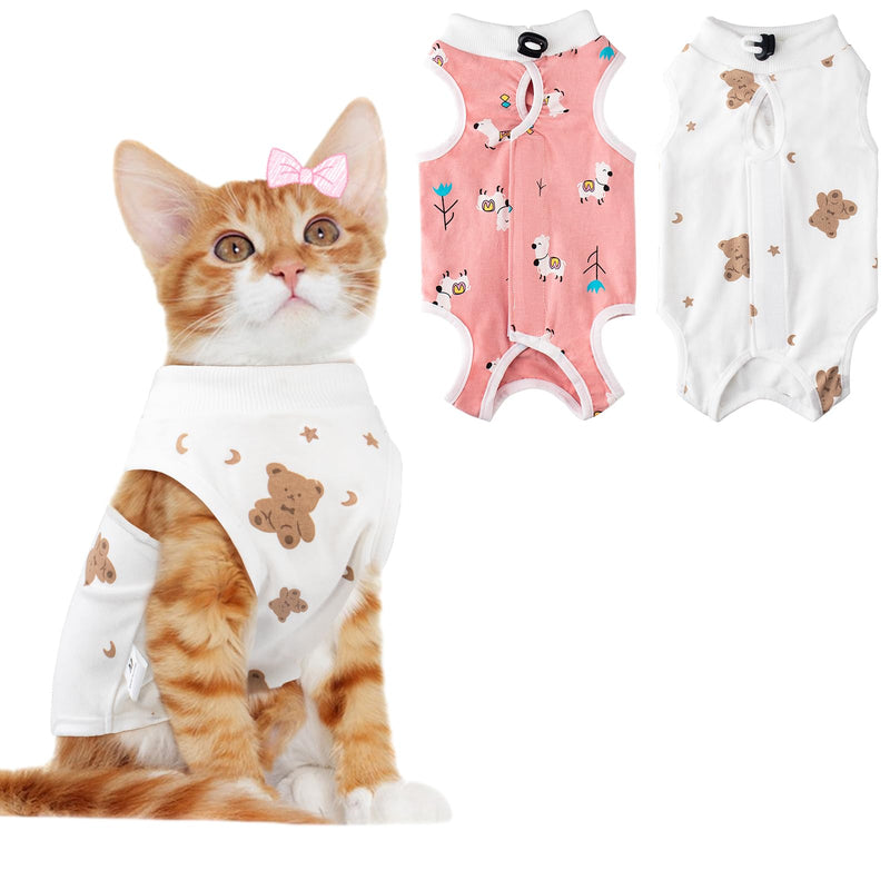 Coppthinktu 2 PCS Cat Recovery Suit for Spay Abdominal Wounds Cat Onesie for Cats After Surgery Recovery Suit Female Breathable E-Collar Alternative Kitten Onesie Anti Licking Small
