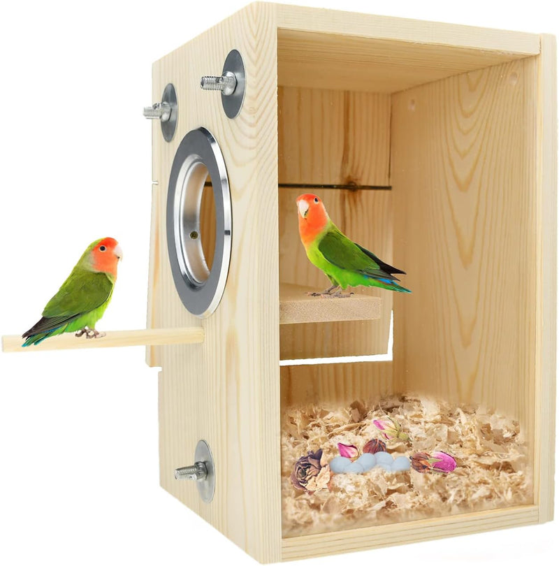 Bird Nest Box Parakeet Breeding Nest Box Bird Nest House Wooden Acrylic Transparent Breeding Box for Finch Lovebirds Coc