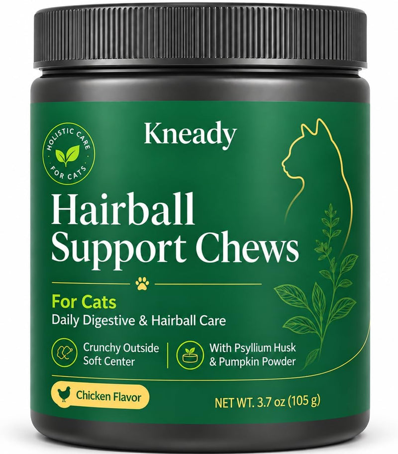 Kneady Hairball Support Chews for Cats, Psyllium Husk, Pumpkin & Fish Oil