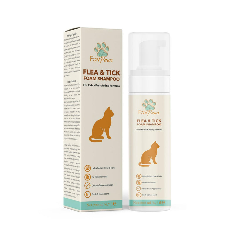 Flea & Tick Cat Waterless Foam Shampoo – No Rinse Grooming Formula – Gentle Care Coat Cleansing – Fresh Clean Scent – Dry Shampoo for Cats and Kittens -200 ml (6.7 fl oz)