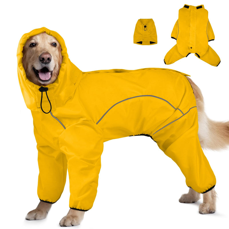 Dog Raincoat, Waterproof Dog Rain Jacket with Removable Hood,Adjustable 4 Legs Pet Poncho with Leash Hole,Reflective Stripe Hooded Snowproof Windproof Clothes for Small to 3X-Large Dogs, XL