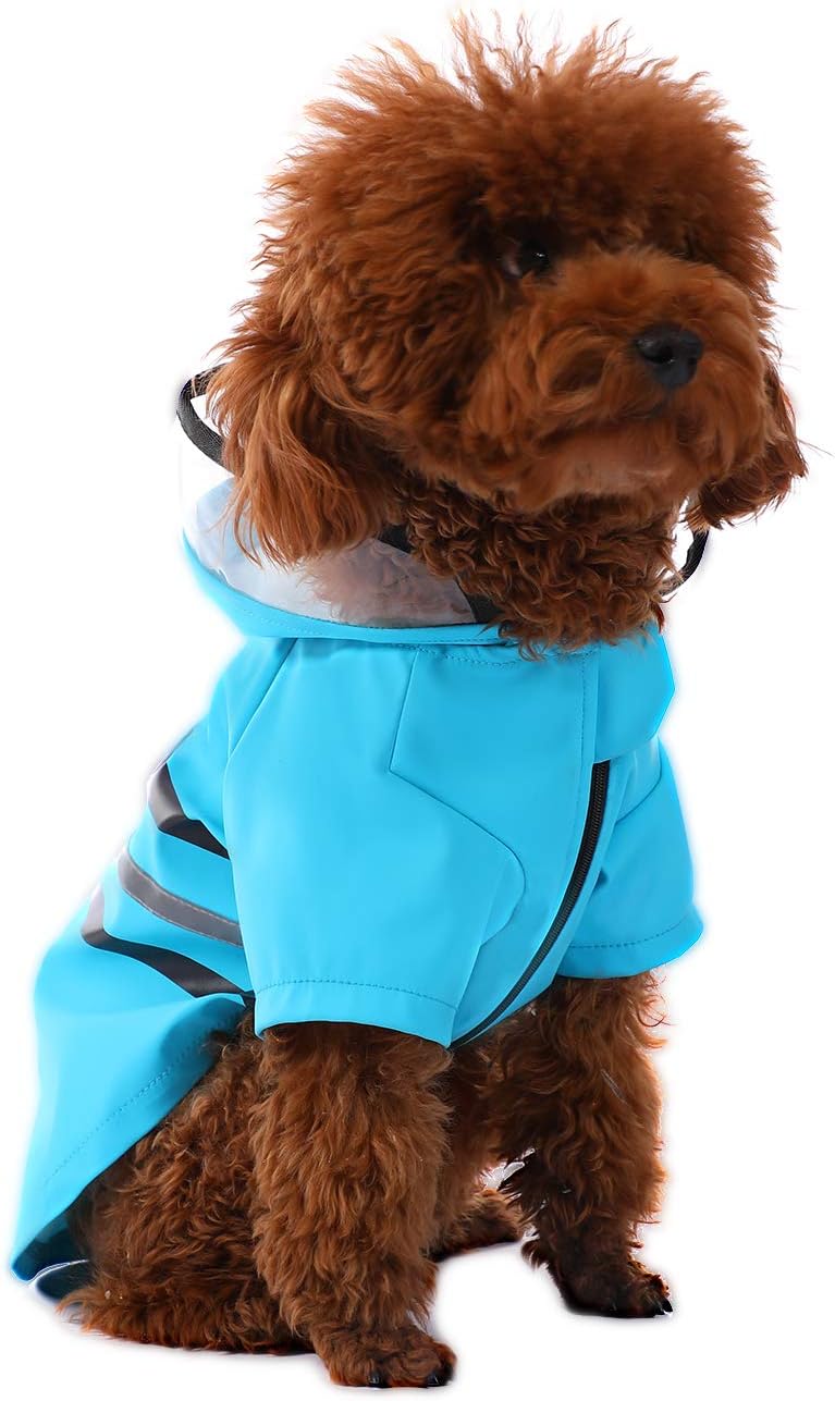 Wizland Reflective Dog Raincoat Dog Rain Jacket with Hood Lightweight Waterproof Rain Coat for Puppies (Blue M)