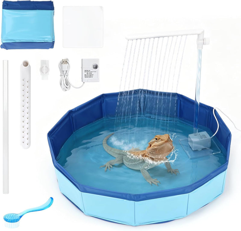 SKARUS Electric Bearded Dragon Bathtub, Foldable Reptile Shower Pool Kit
