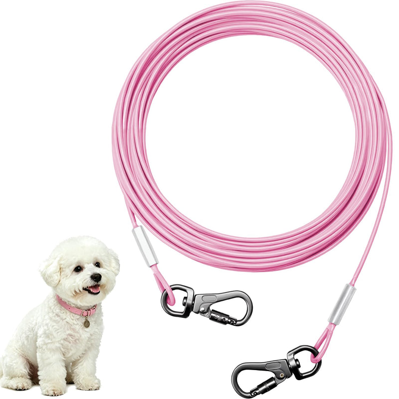 Mi Pupjoy Dog Tie Out Cable - Chew Proof Steel Wire Lead - 360° Tangle Free Outdoor Leash for Pups - Dog Runner Cable for Small to Medium Dogs (Pink, 45lbs/10ft)