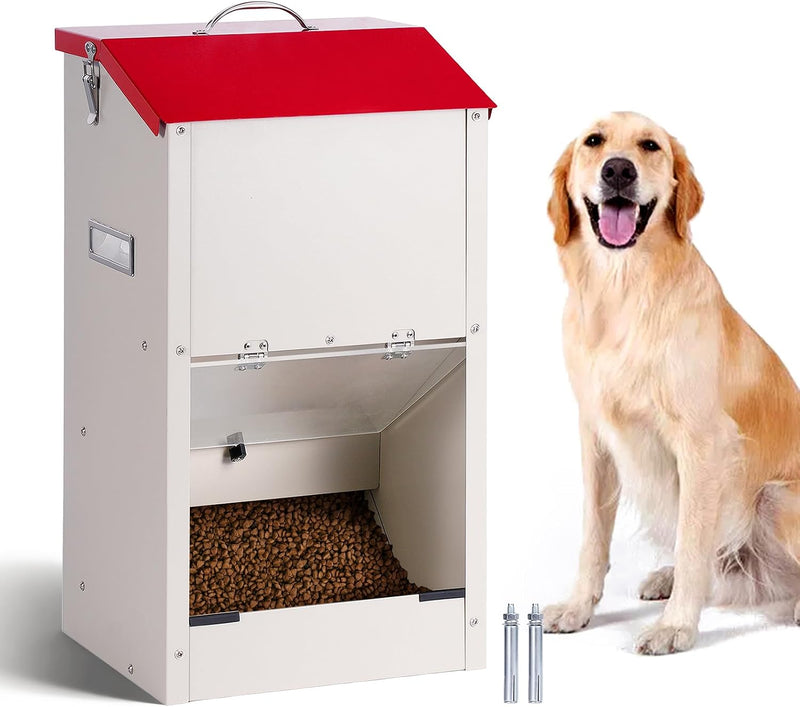 KHEARPSL Galvanized Automatic Dog Feeder Large Breed Dog Food Dispenser for Large Dogs, 25lbs Outdoor Pets Feeder Gravity Food Feeder