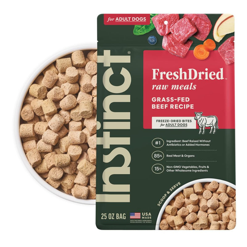 Instinct Freeze-Dried Meals, FreshDried Bites, Natural Dog Food, Grain-Free - Grass-Fed Beef, 25 oz. Bag