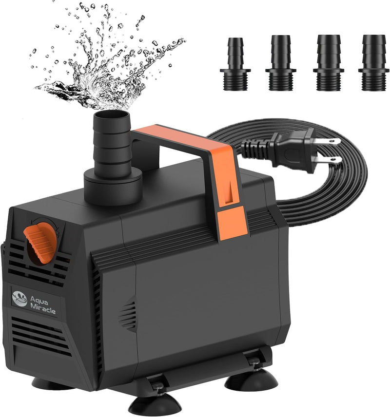 AquaMiracle 880GPH Aquarium Water Pumps (3330L/H, 45W) Fountain Pump Pond Pump Submersible Water Pump with Flow Control